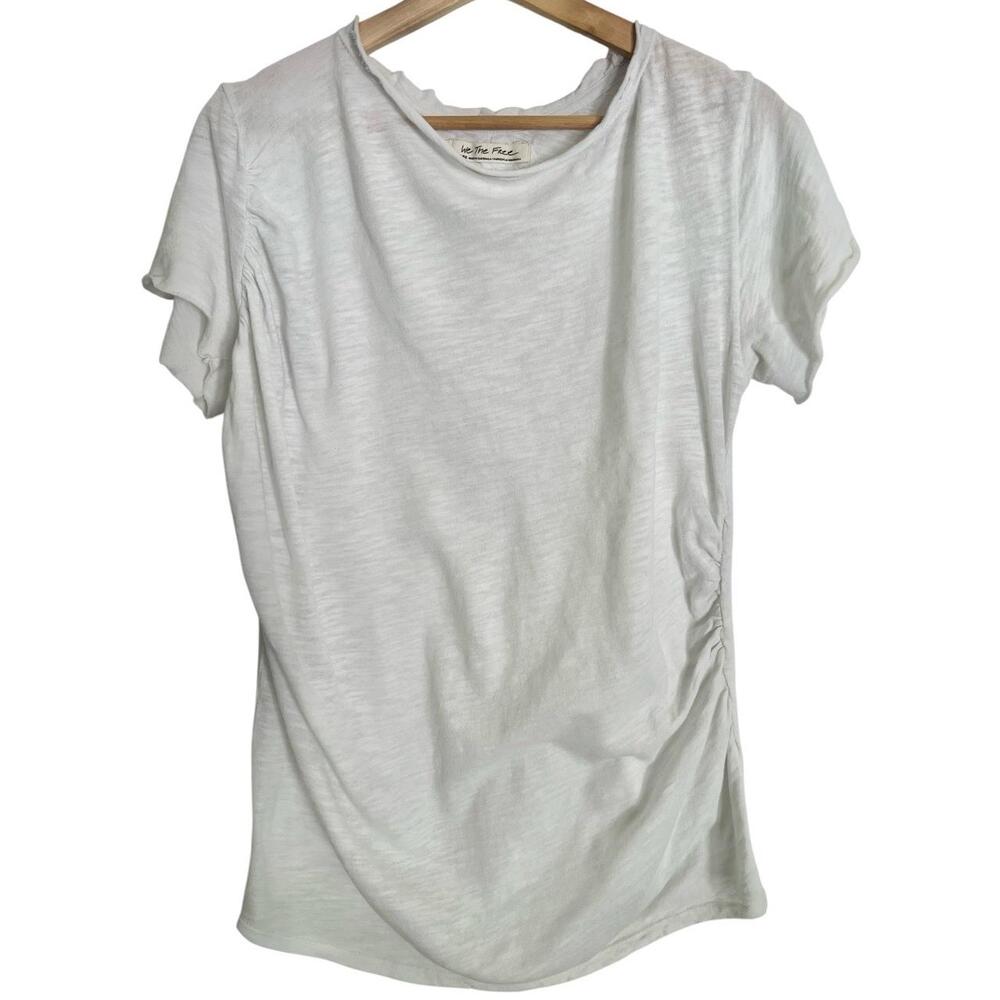 We The Free TShirt White Ruched Maternity Raw-Edge  Womens Size Large